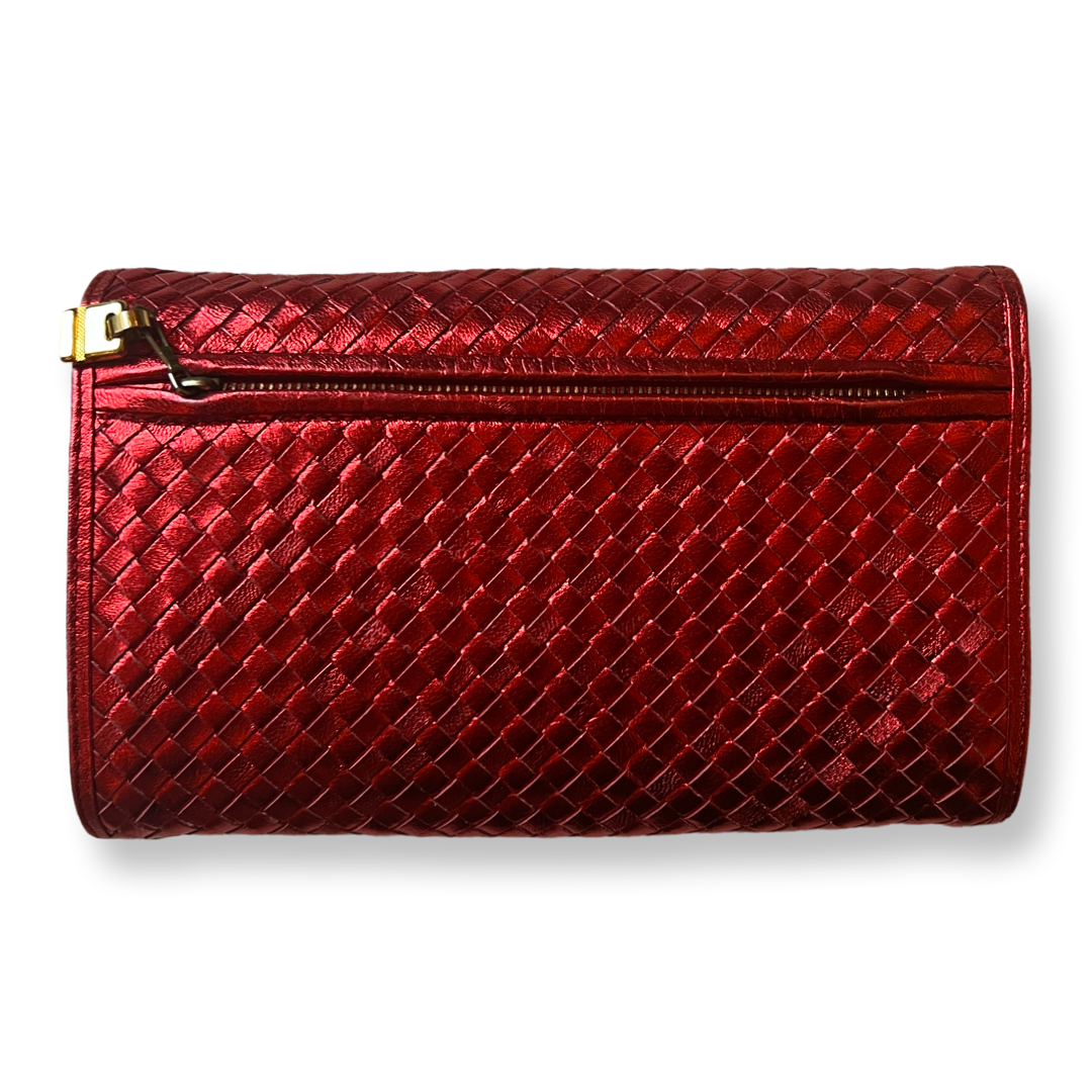 Bottega old authentic metallic red handbag clutch halfmoon