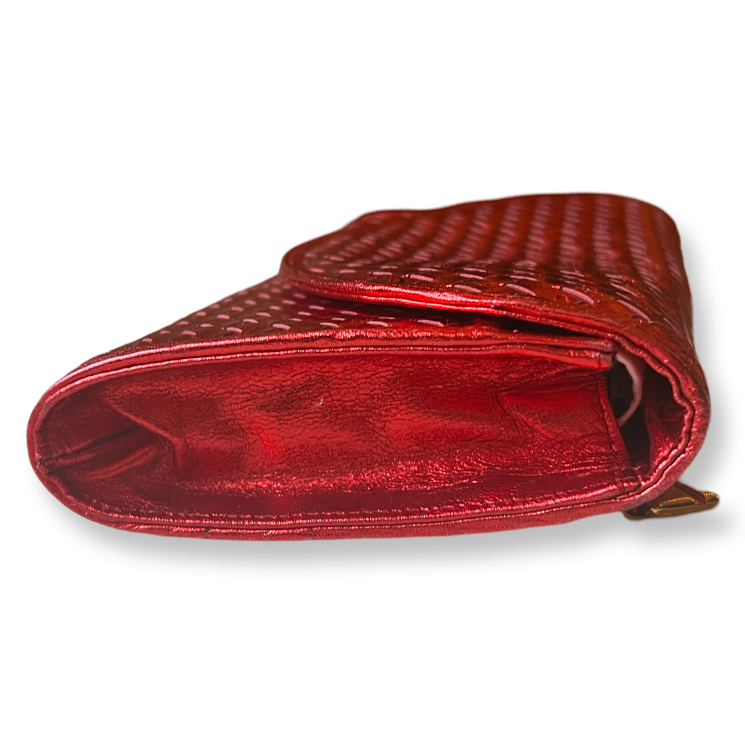 Red Bottega Veneta Handbag vintage intrecciato weave clutch red leather shiny gold hardware