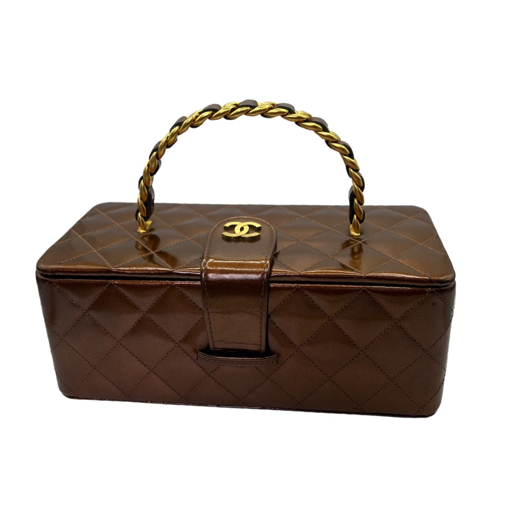 brown vintage chanel bag metallic