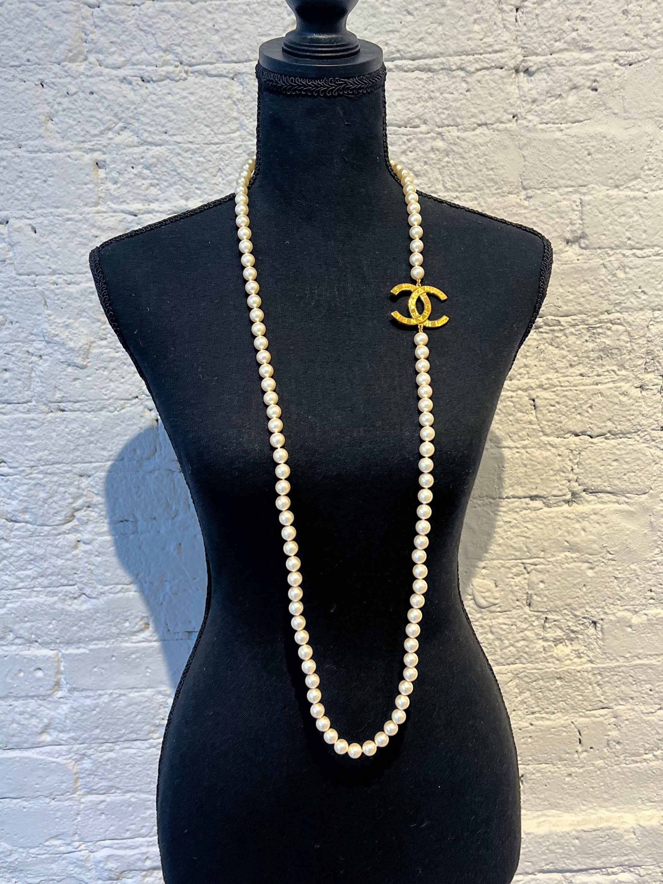 Chanel 2020 Long Pearls with gold coco mark pendant