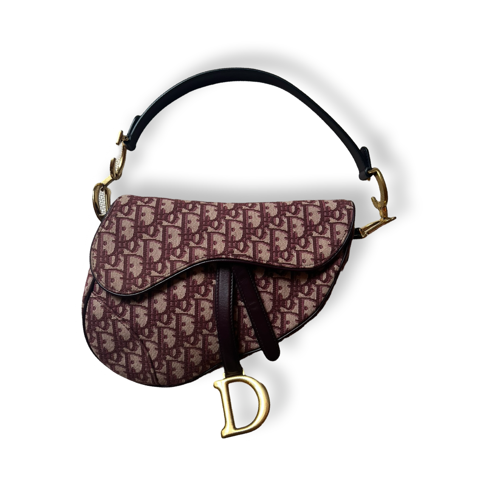 Christian Dior Signature Pattern Saddle Bag in Burgundy 