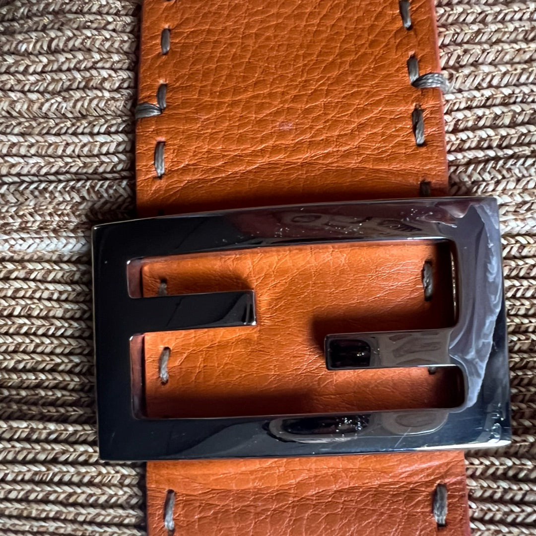 Fendi Baguette Orange Leather & Straw