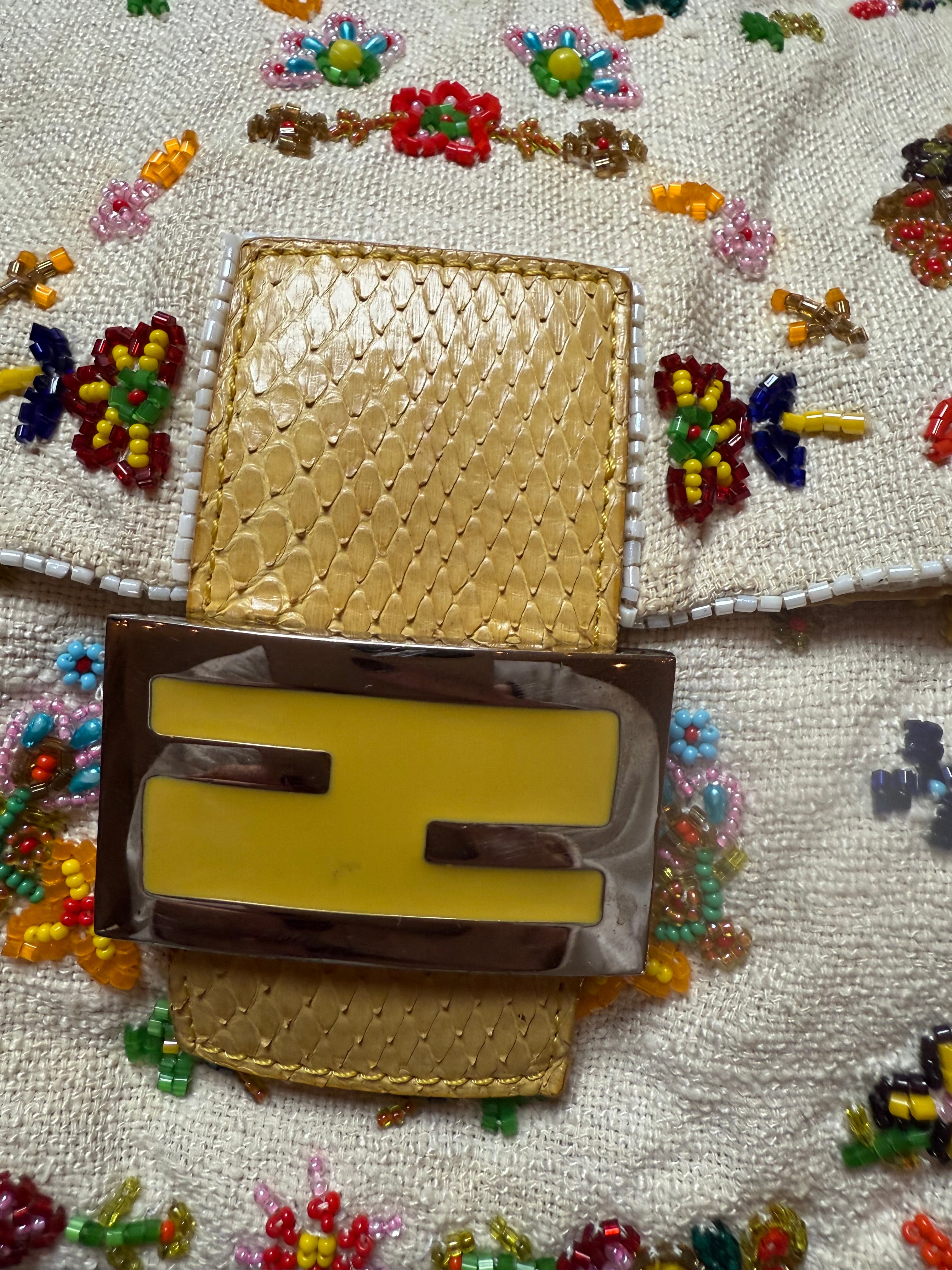 Retro Y2K Fendi Baguette Yellow Python and beaded mama shoulder bag