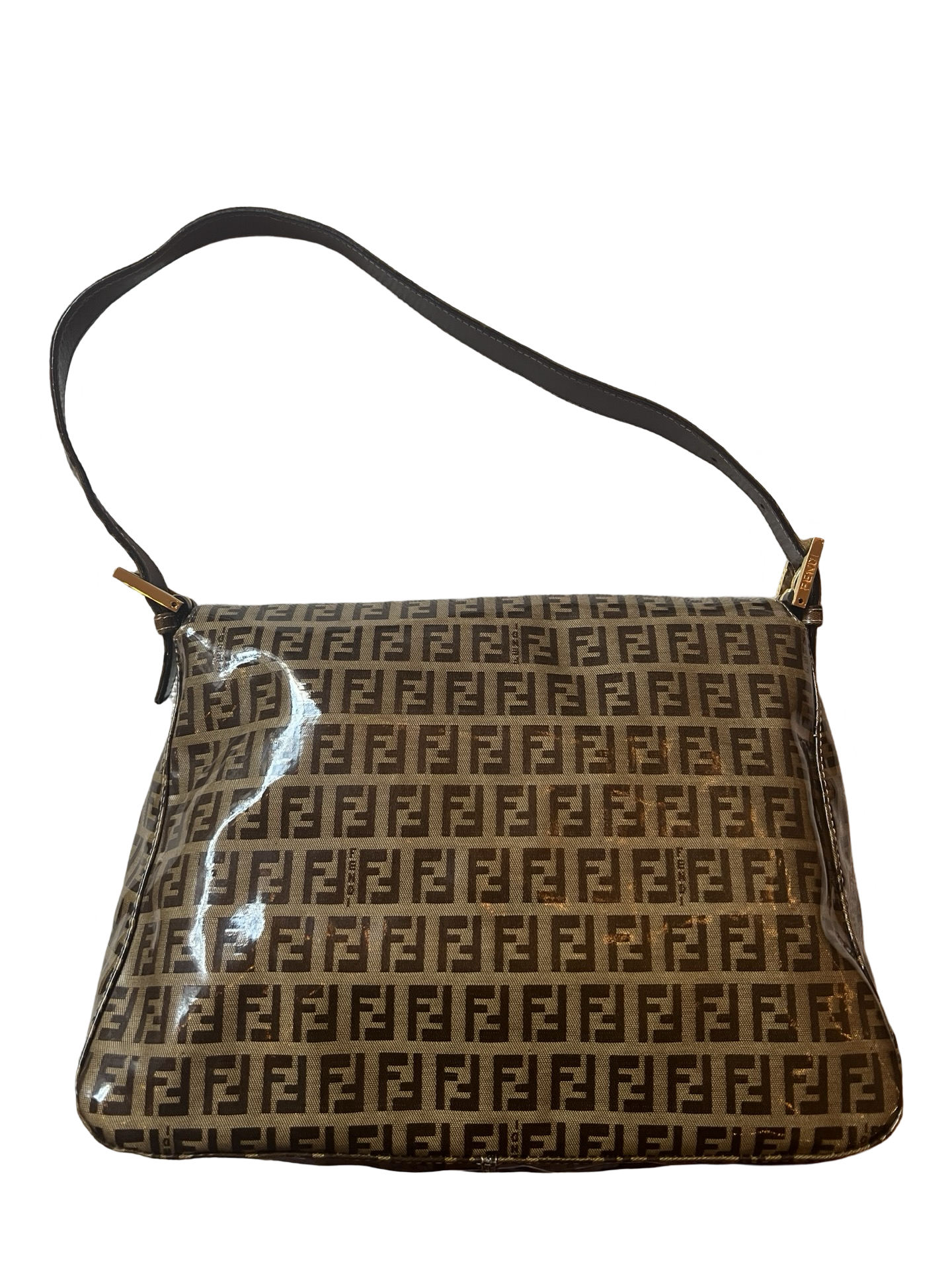 Fendi Baguette Mama Patent Leather Zucchino brown & neutral authentic