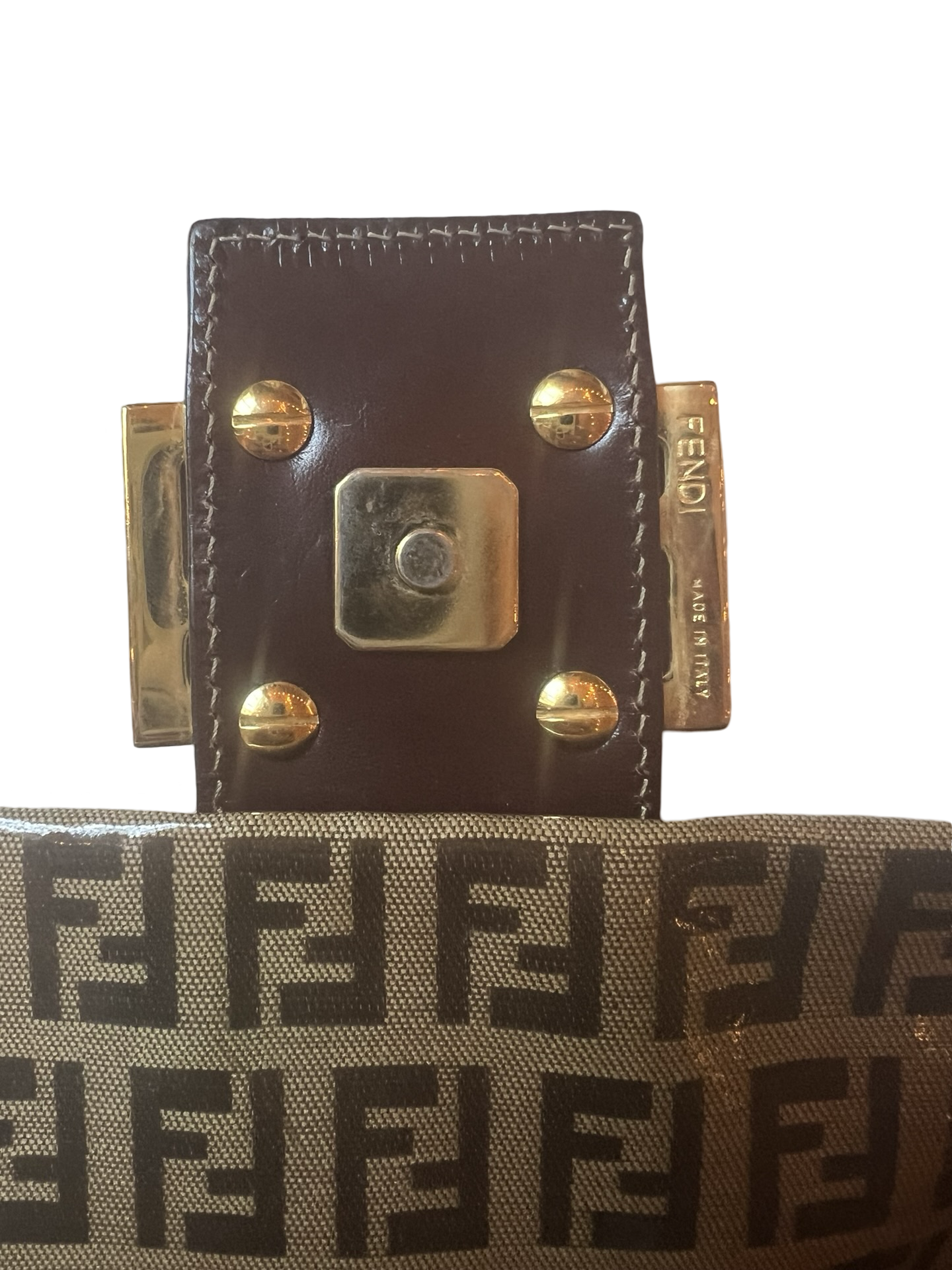 Fendi Baguette Original Mama Shoulder Bag Patent Leather neutral & brown color gold hardware