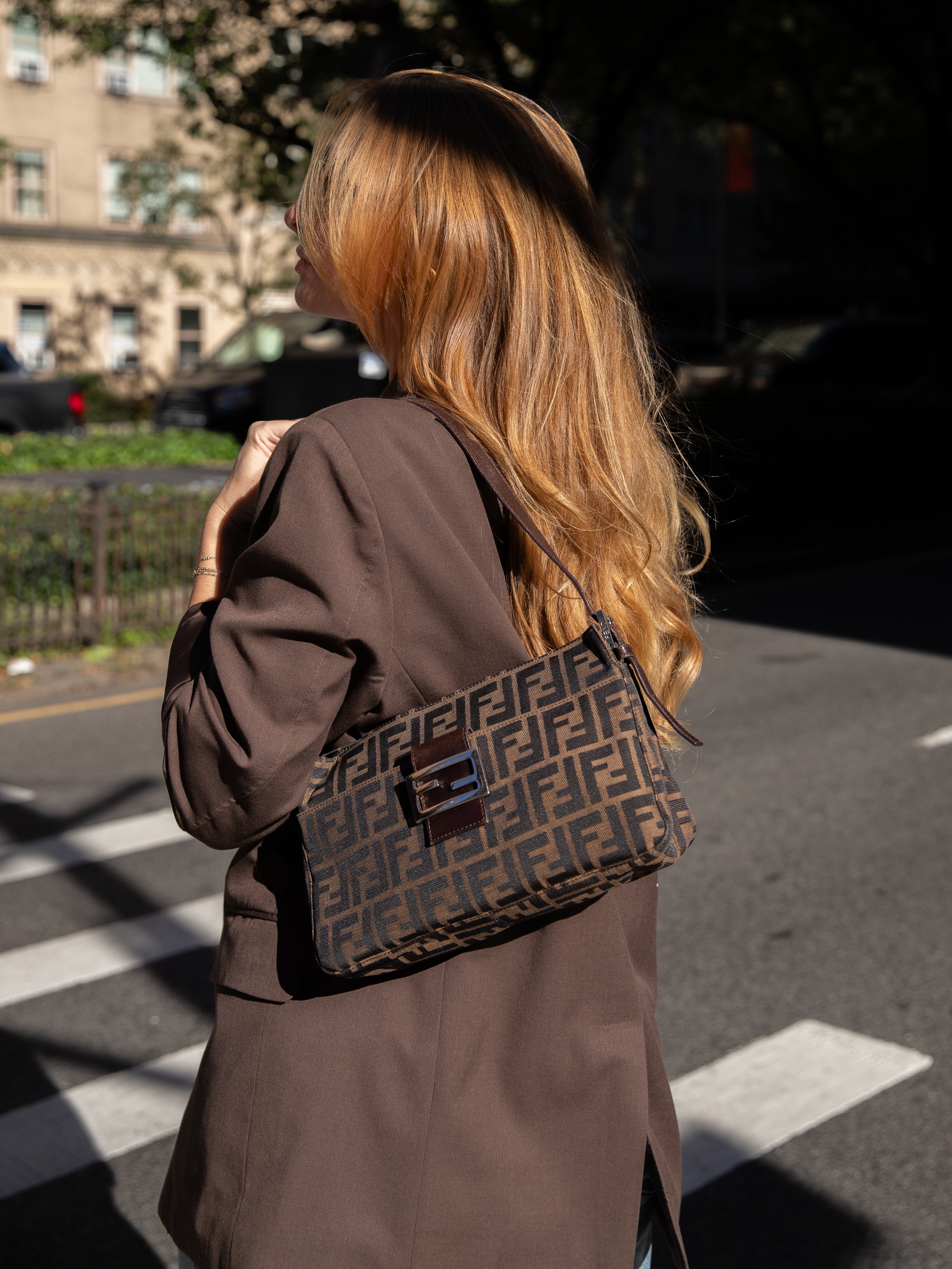 Fendi signature shoulder bag zucca pattern brown 