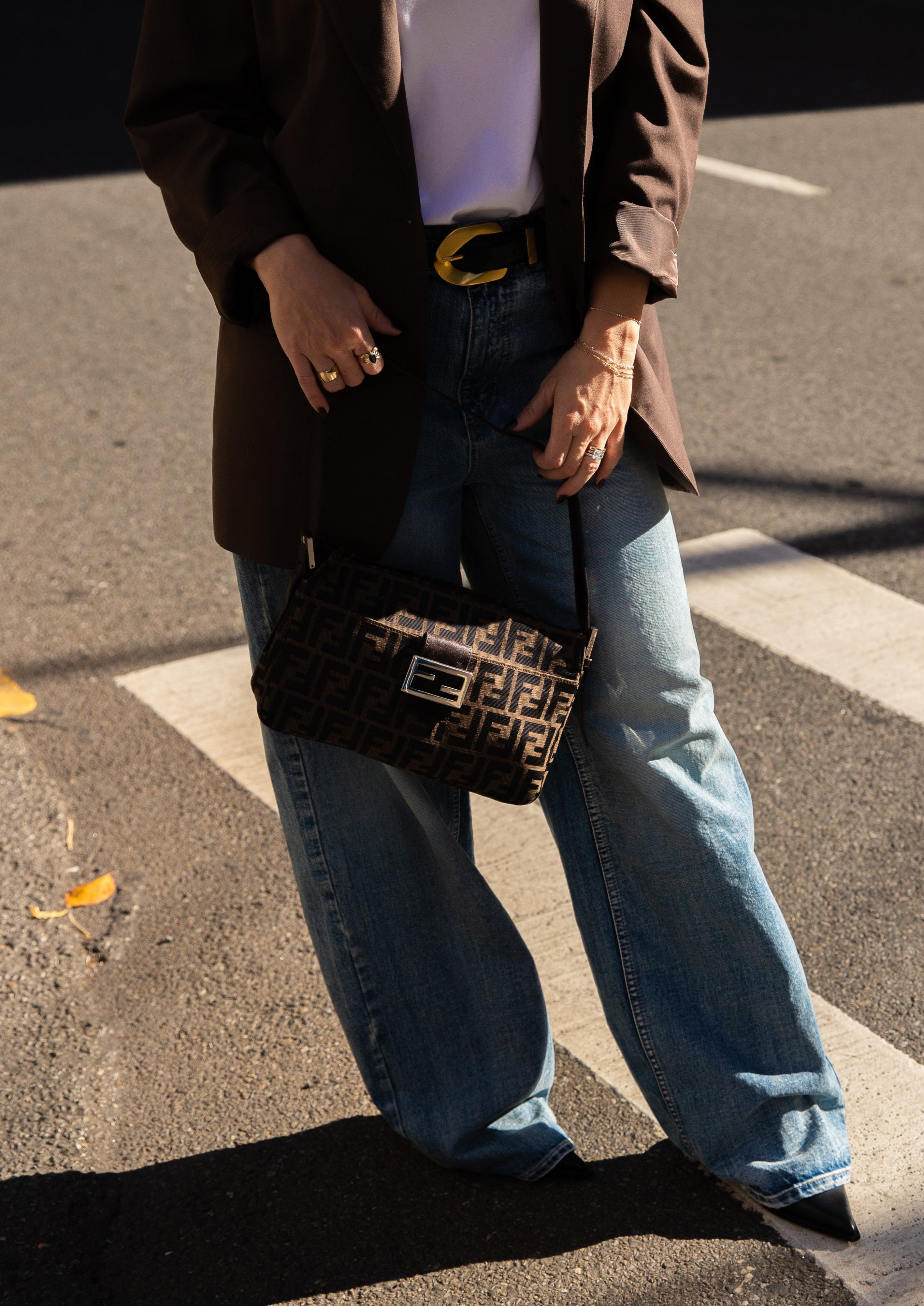 Fendi signature brown logo canvas & leather handbag