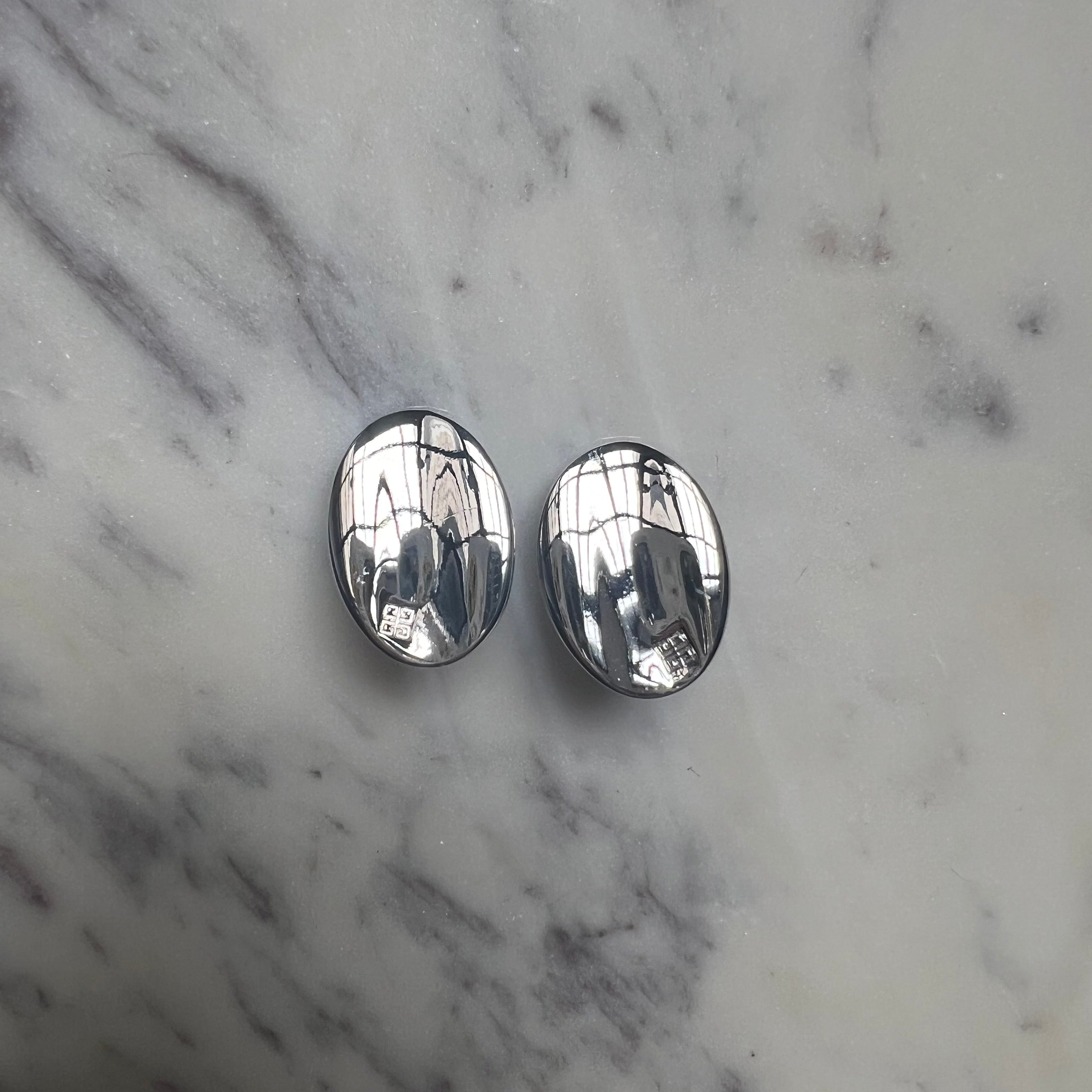 Givenchy vintage shiny Silver Oval Earrings