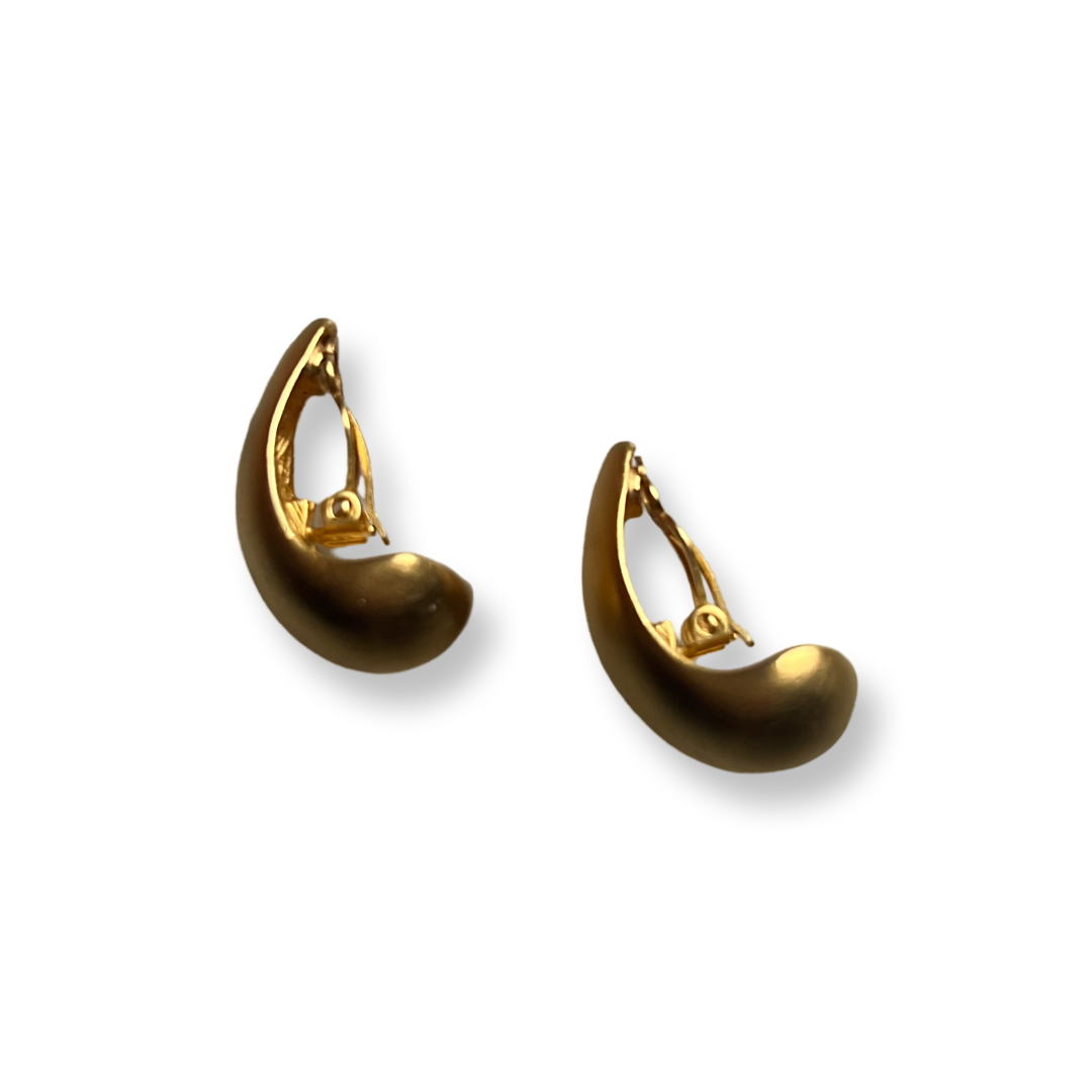 Givenchy authentic vintage brushed gold satin finish earrings tear drop half hoop shape