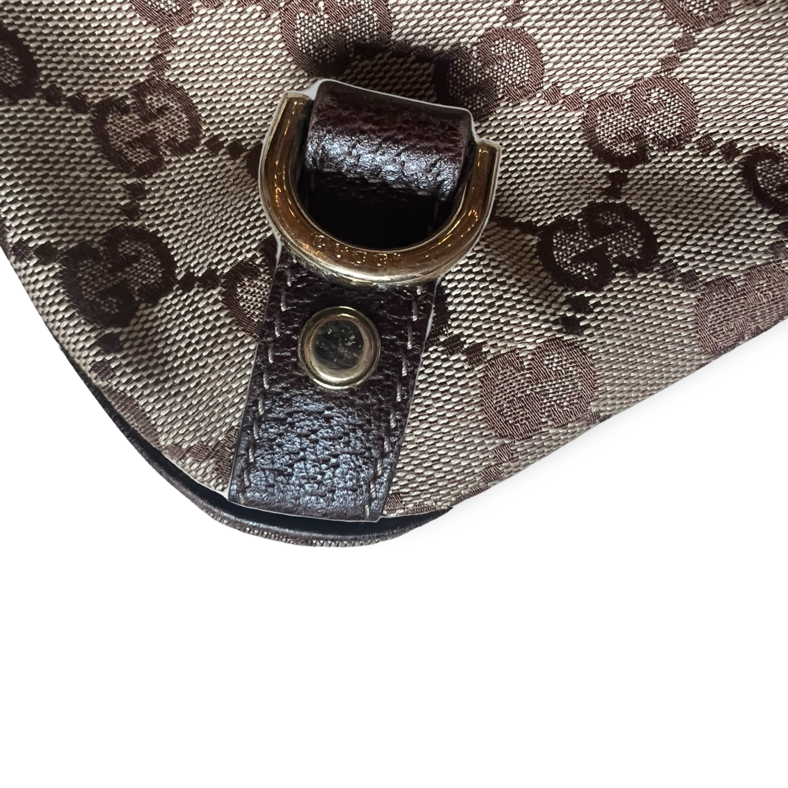 Gucci Signature Shoulder Bag Canvas and Brown Leather with gold hardware d rings