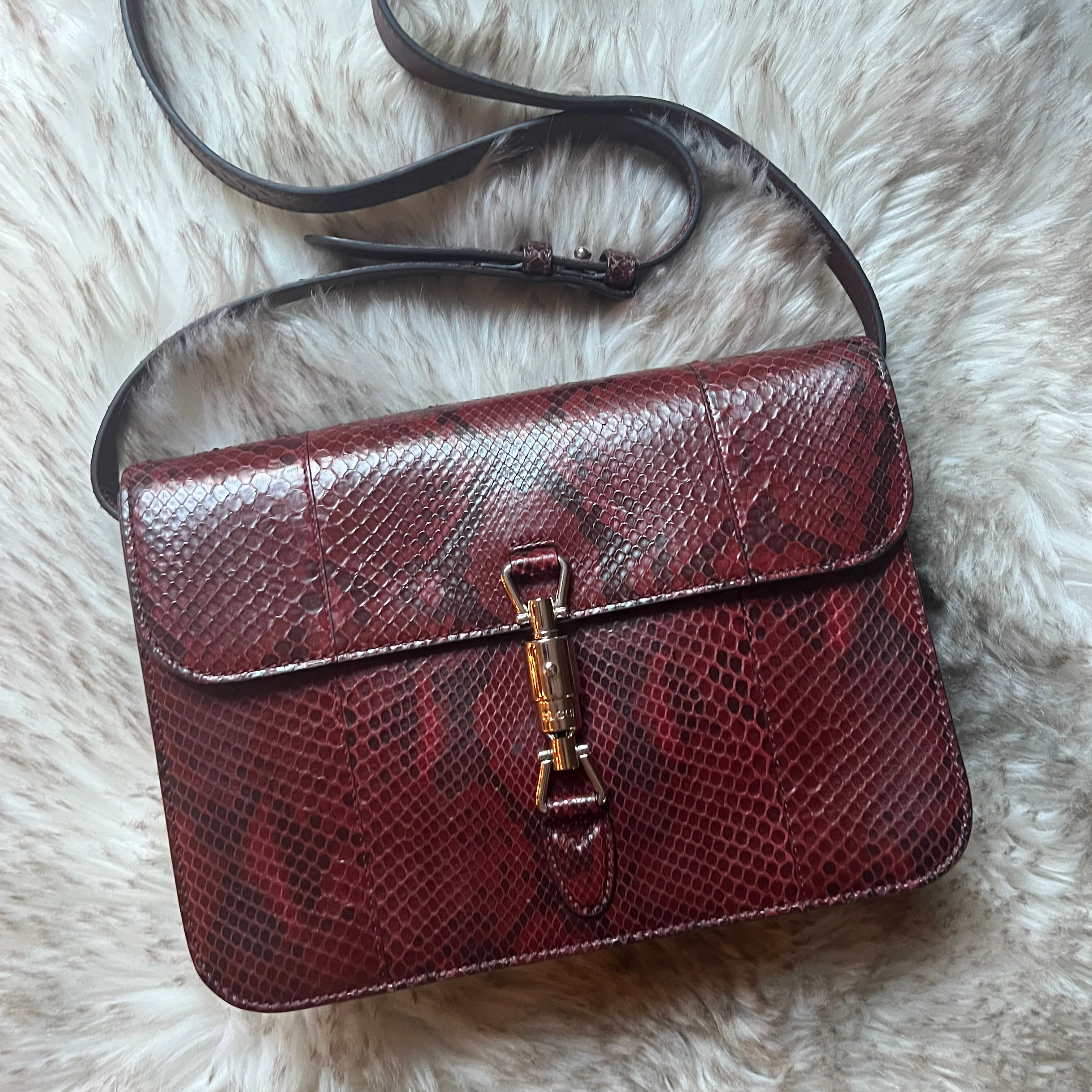 Gucci Jackie Flap Shoulder Bag 2014 snakeskin burgundy wine color 