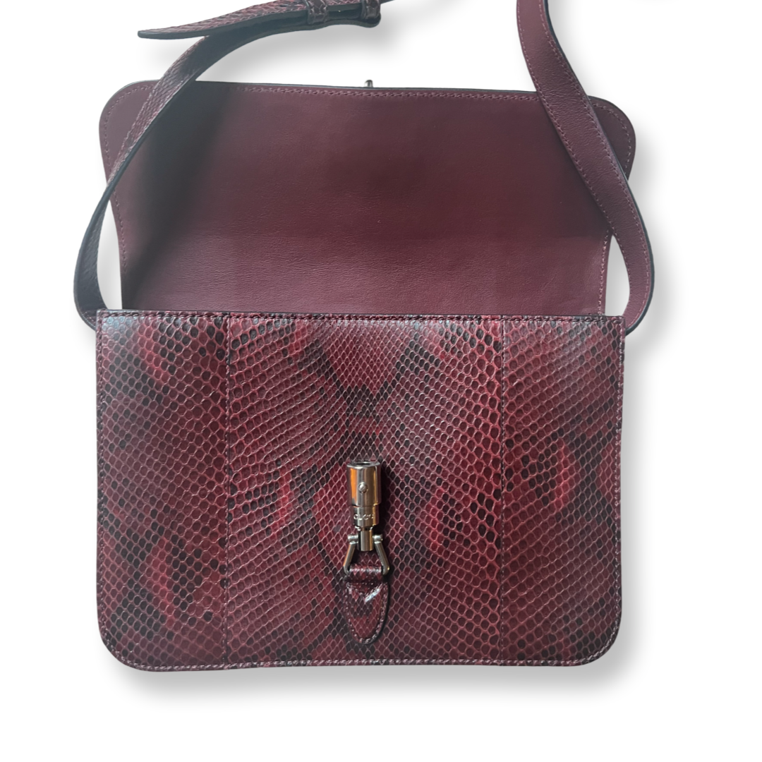 Gucci Authentic Jackie Flap Bag Bordeaux color snake skin leather