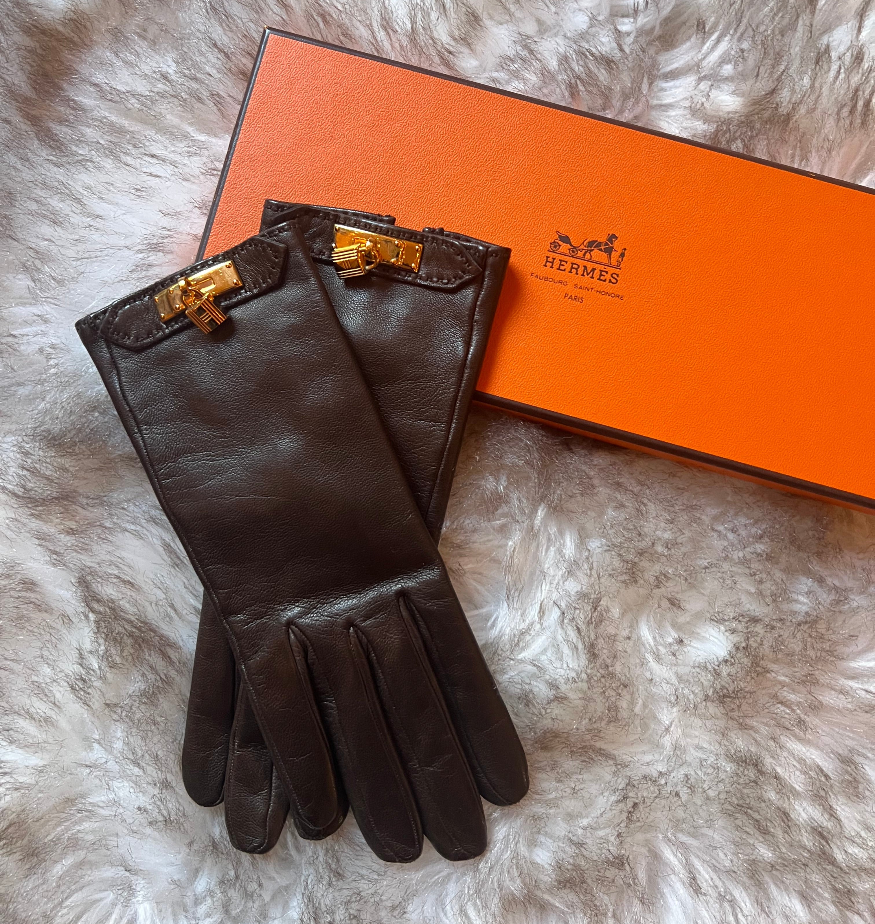 Hermès Soya Leather Gloves Brown Lambskin 