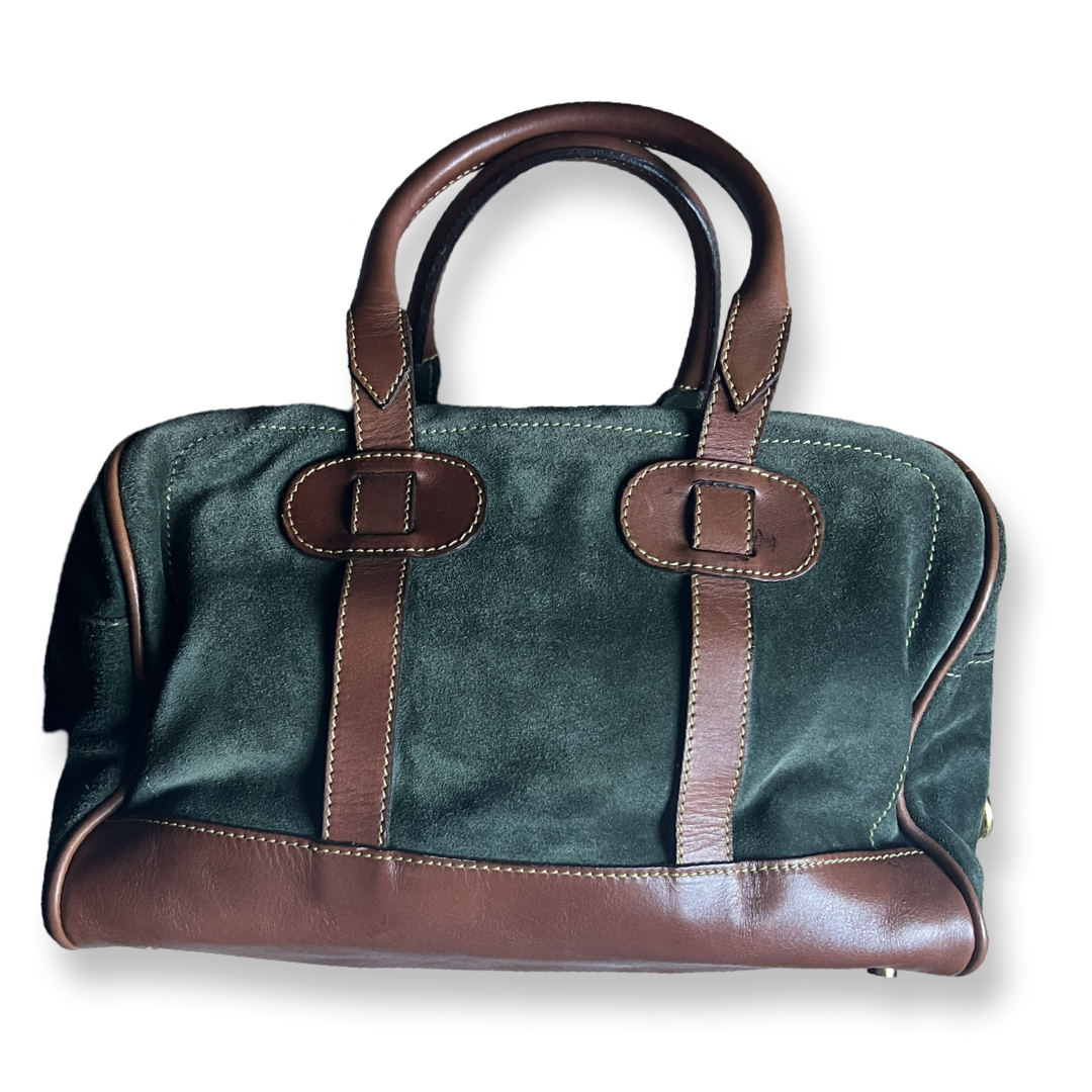 Authentic vintage loewe boston bag green suede brown leather