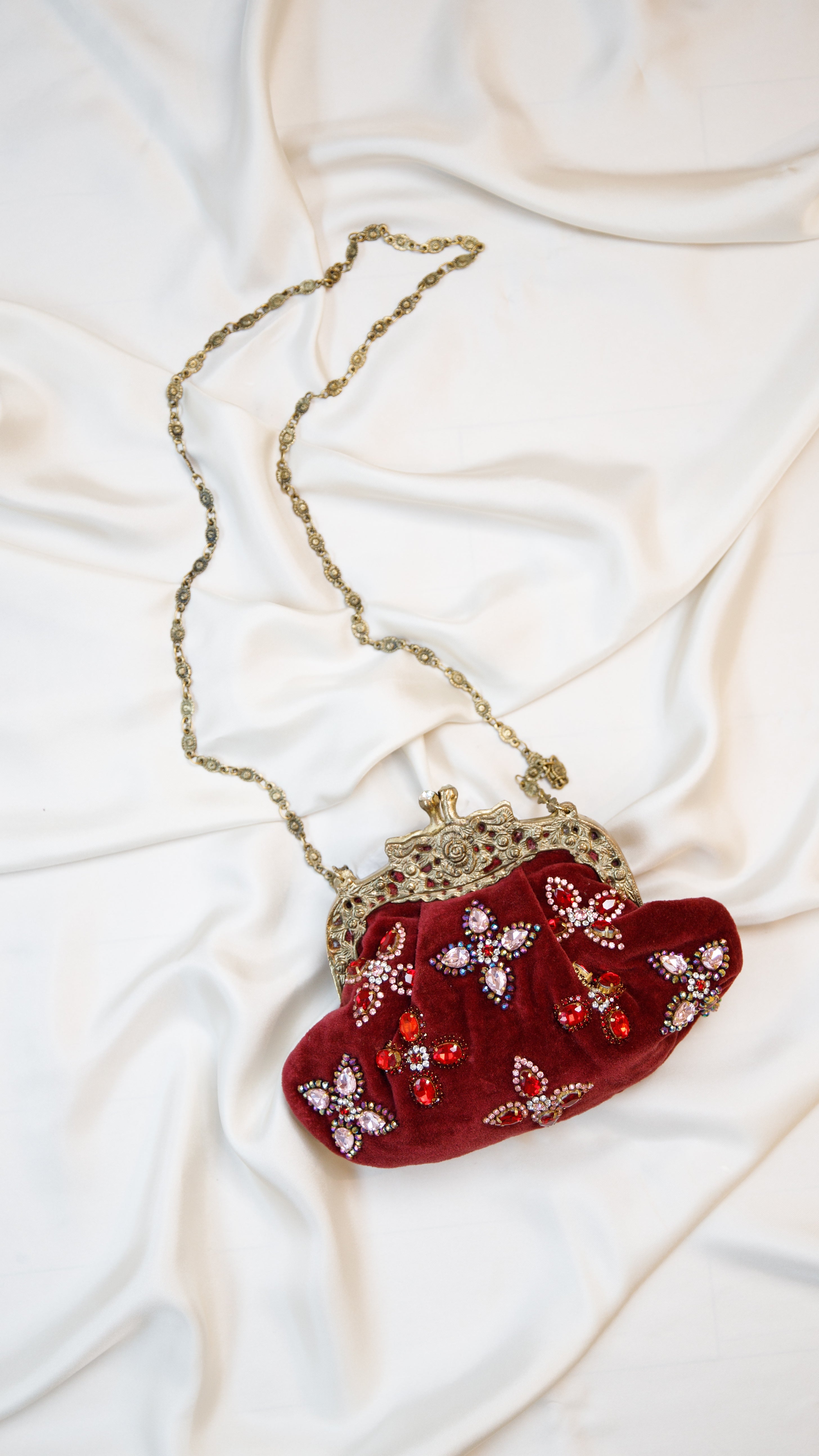 Hand made vintage inspired one of a kind velvet jeweled evening bag Island to East Side X the Vintage New Yorker