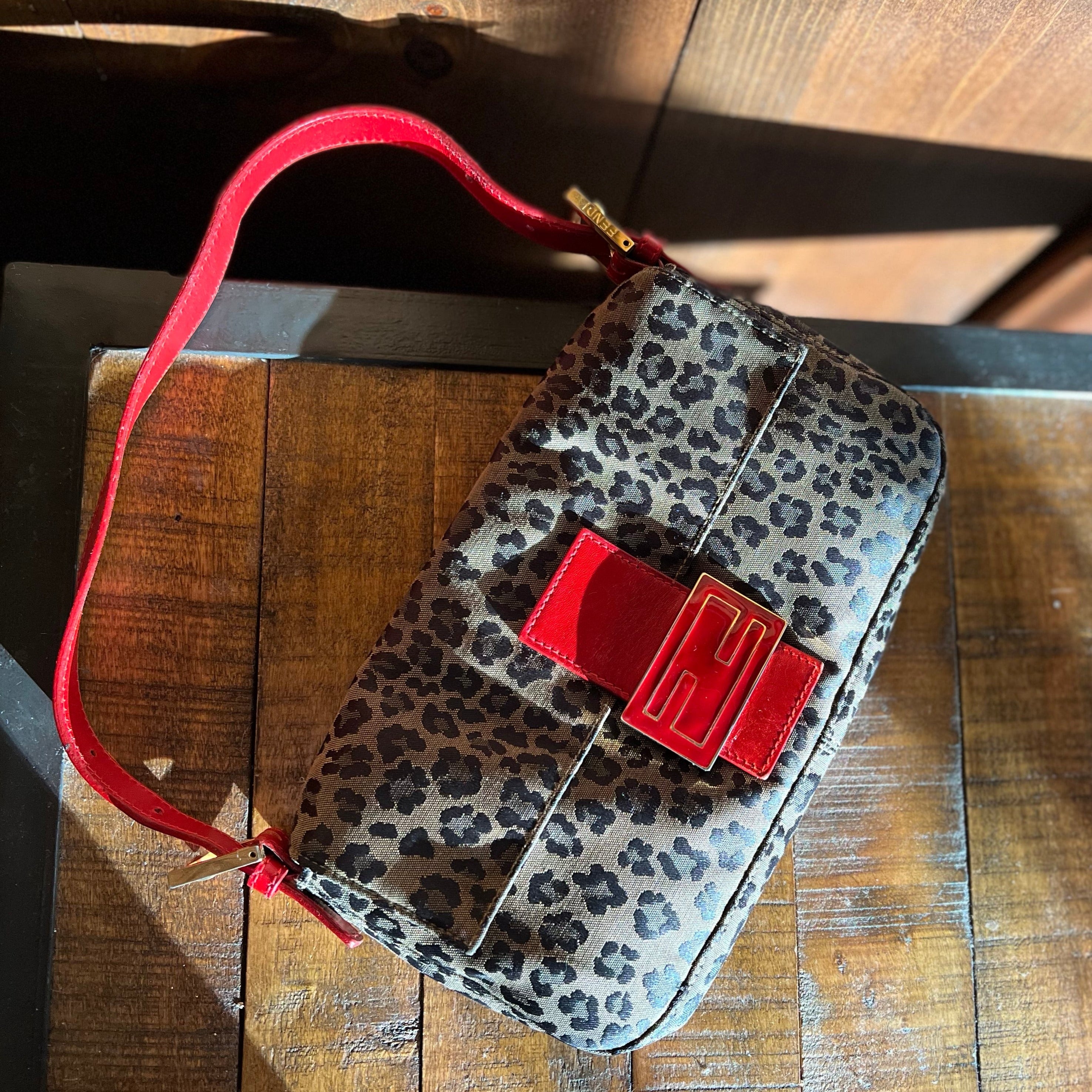 Fendi Leopard Baguette with Red details