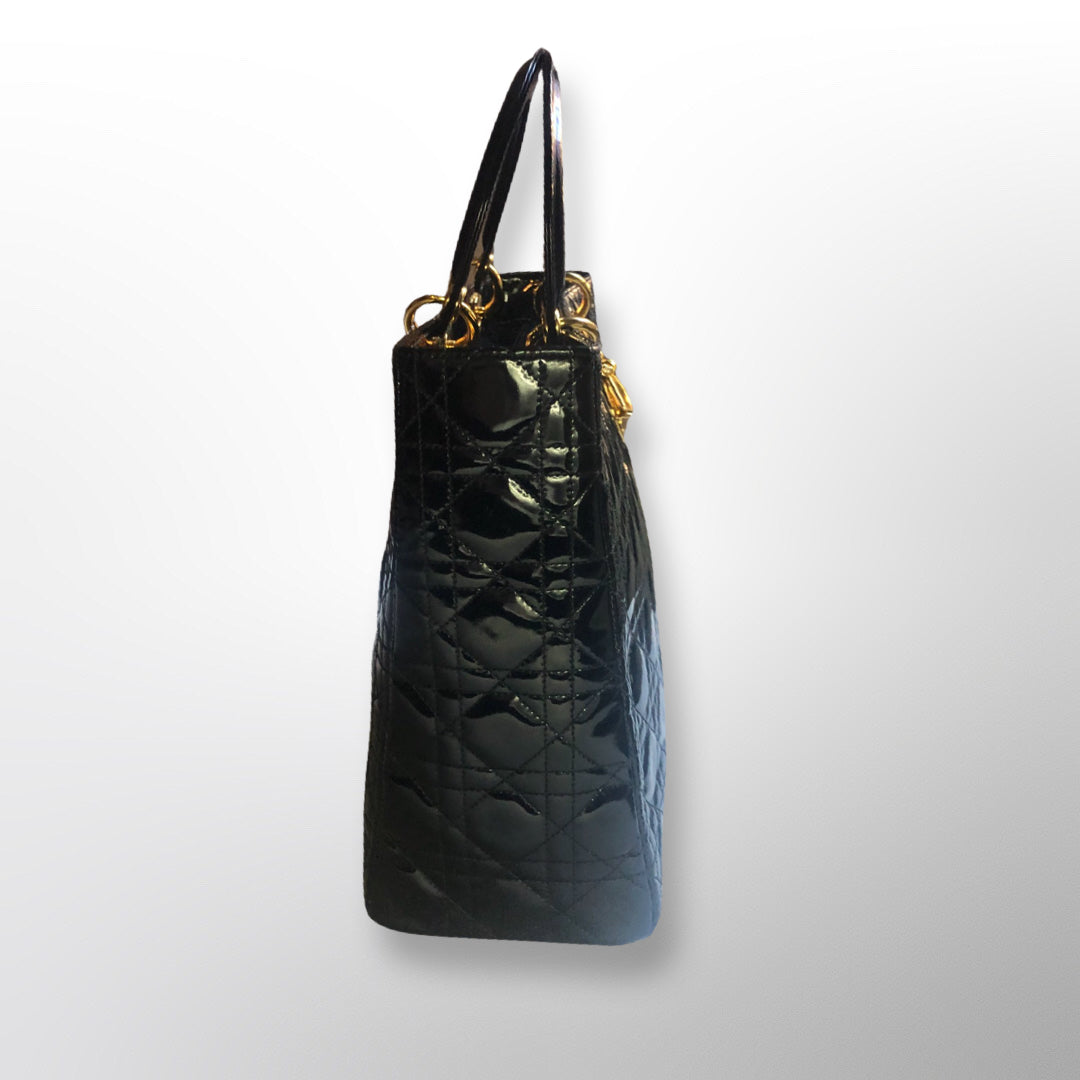 $7000 Lady Dior black patent gold hw large bag