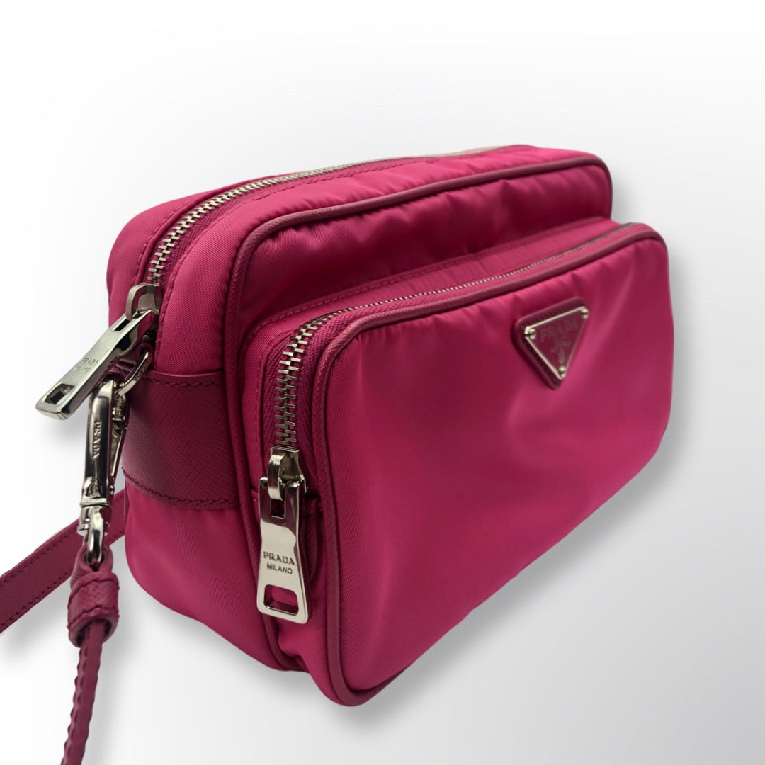 Prada Pink Front Pocket Nylon & Saffiano Leather Camera Bag 