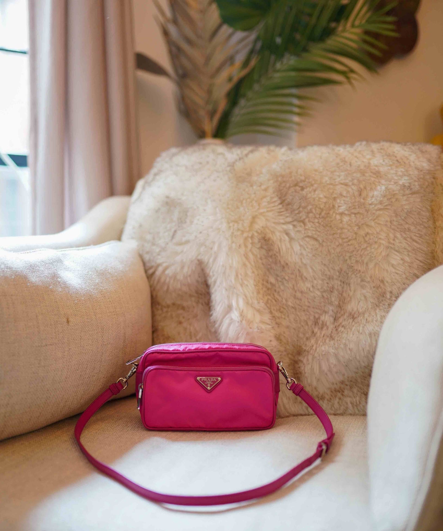 Prada Pink Saffiano Leather Camera Crossbody Bag