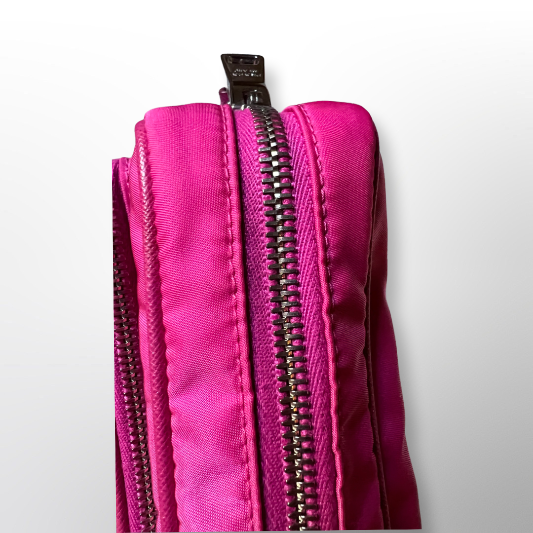 Prada Pink Nylon Gaufre Flap Pushlock Camera Case Shoulder/Sling