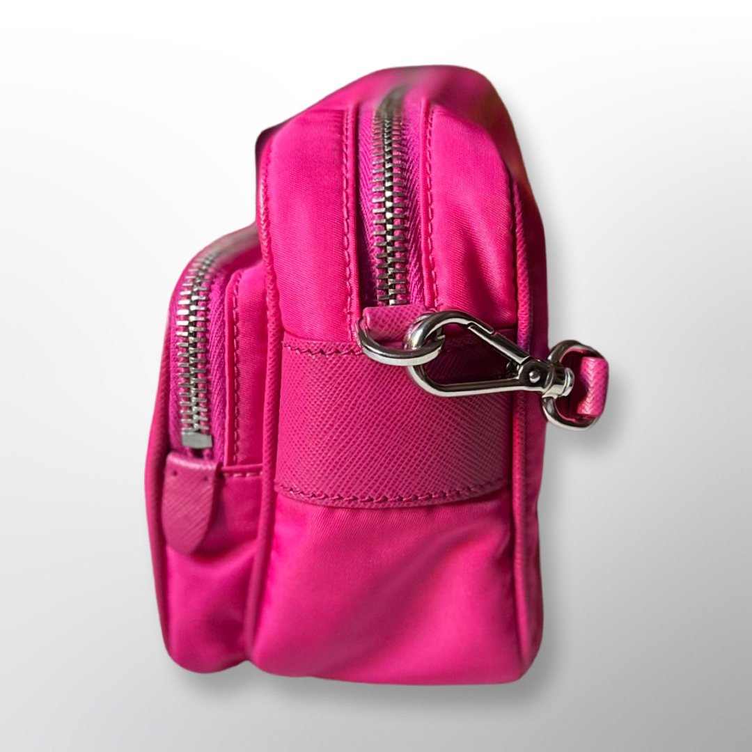 Prada Pink Nylon Gaufre Flap Pushlock Camera Case Shoulder/Sling